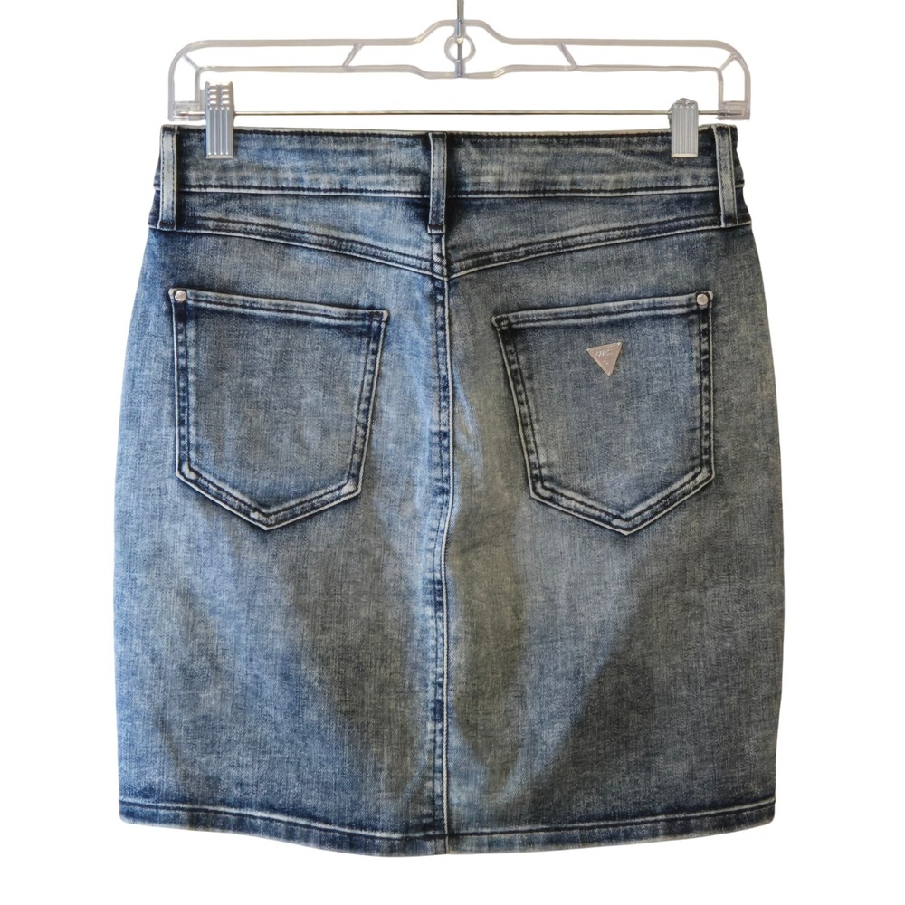 Guess Los Angeles Distressed Denim Skirt Mini Acid Wash Jean Sz S - Picture 2 of 6